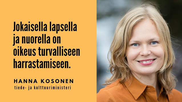 Hanna Kosonen: Jokaisella lapsella ja nuorella on oikeus turvalliseen harrastamiseen.